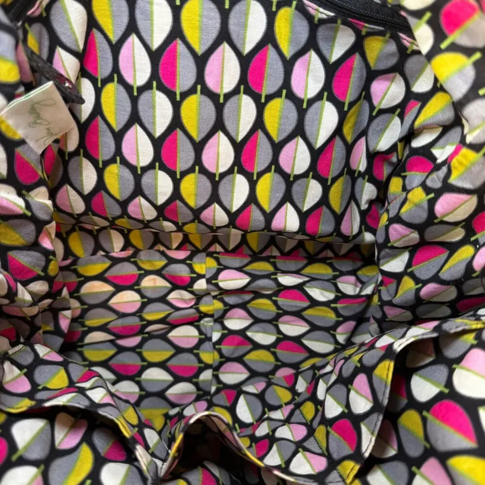 Vera Bradley Black Trimmed Trapeze Satchel Tote Quilted Shoulder Bag Purse